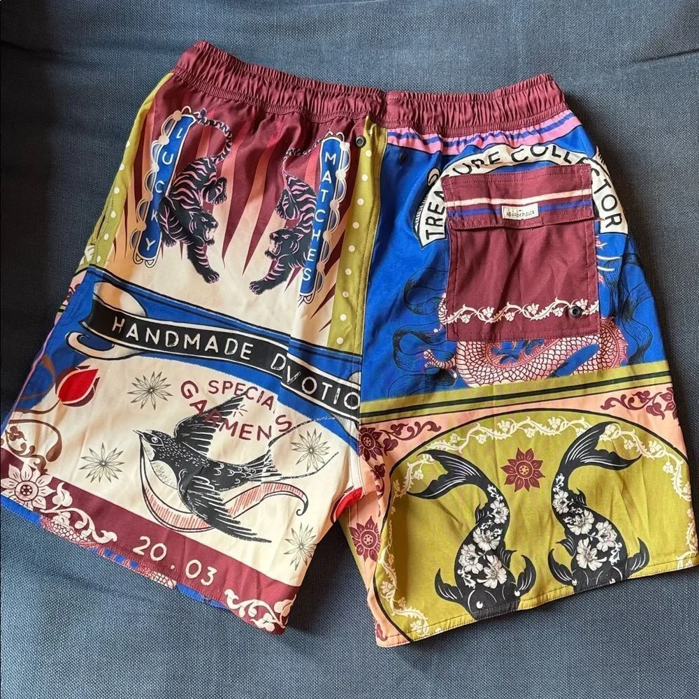 NWT AGUA BENDITA Joe Trunks in Multi Blue Burgundy Men’s Size 38